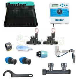 Kit de riego Hunter 2 zonas con X CORE 4 y accesorios