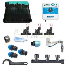 Kit riego Hunter 3 zonas X CORE 4 con electroválvulas y sensor lluvia