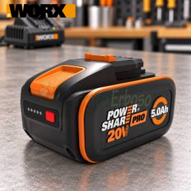 Bateri litiumi Worx WA3645 20V 5Ah PowerShare Pro në tavolinë pune