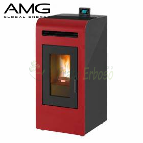 Estufa de pellets Cayenne blanca 12,3 kW con conducto y cristal con llama en salón