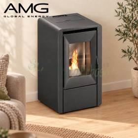 Poêle à granulés noir Smart 7,0 kW avec flamme visible dans un salon moderne