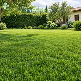 Prato CLASSICO verde e folto in giardino curato con siepe, alberi e aiuole fiorite